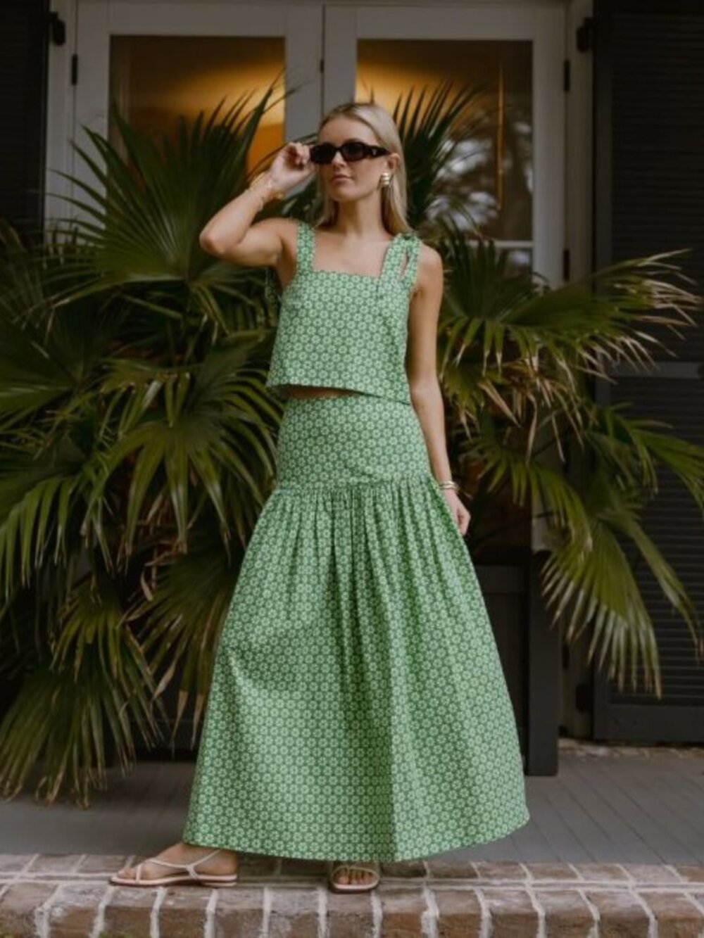 ANTONIO MELANI Style by Simkins Charlotte Top & Skirt SET Green Print Poplin NEW